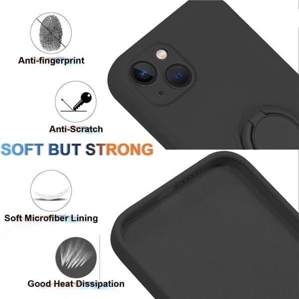 Mobilskal till iPhone 15 Ringhållare Liquid Silikon - Svart Svart
