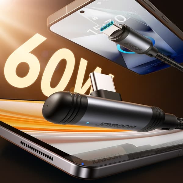 Joyroom USB-C - USB-C 60W Kabel 1.2m Series 90° - Svart Svart