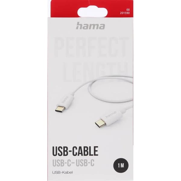 Hama USB-C til USB-C 1m Kabel - Hvid Vit