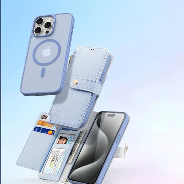 Dux Ducis iPhone 15 Pro Pung Taske Lawa Læder - Blå Blå