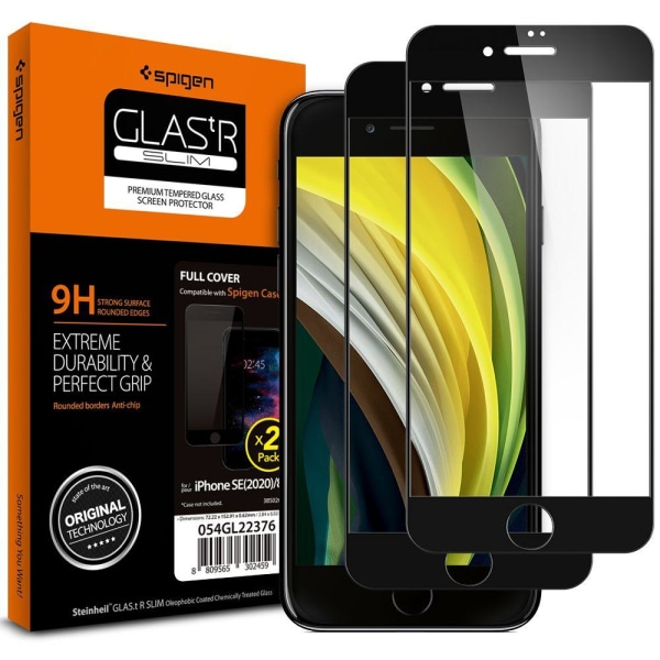 Spigen 2-Pack Fc Härdat Glas Skärmskydd iPhone 7/8/SE (2020/2022 Svart