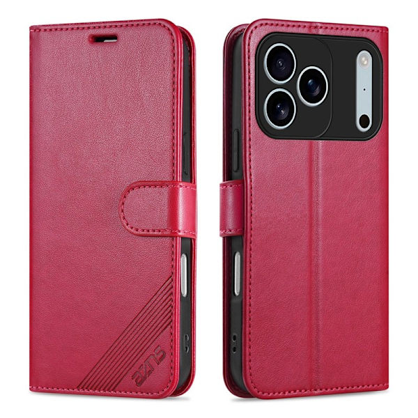 AZNS iPhone 17 Pro Plånboksfodral Anti-Scratch Konstläder - Röd