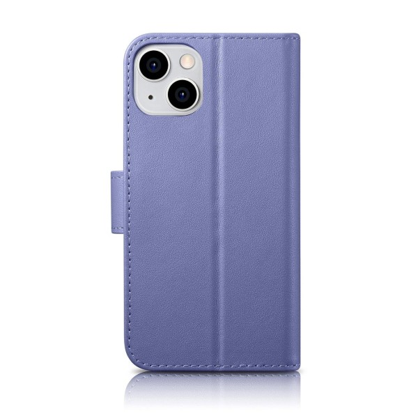 iCarer iPhone 14 -lompakkokotelo 2in1 aitoa nahkaa - vaalean violetti