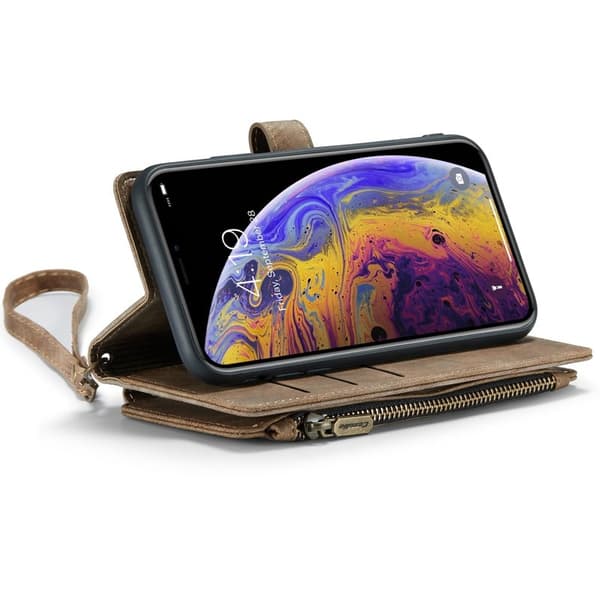CASEME Konstläder Plånboksfodral för iPhone XS Max med Rem - Brun
