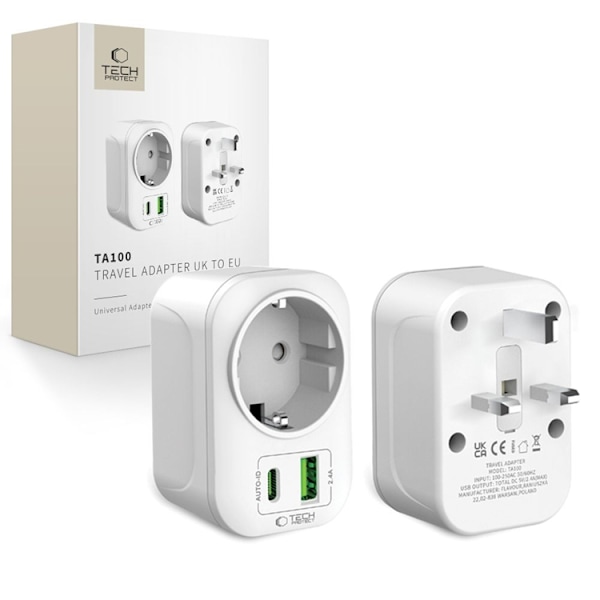 Tech-Protect Reseadapter UK till EU TA100 - Vit