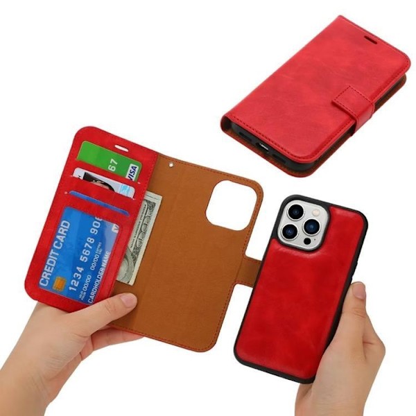 iPhone 15 Pro Plånboksfodral 2-in-1 Detachable - Röd