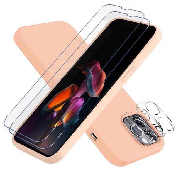5-pack iPhone 13 Pro Max, 1x Skal, 2x Kameralinsskydd, 2x Härdat Rosa