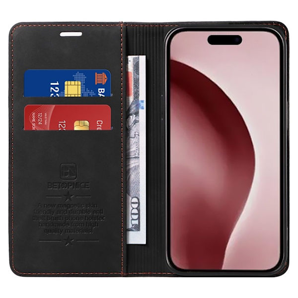 BETOPNICE 003 iPhone 16 Pro Plånboksfodral Konstläder - Svart