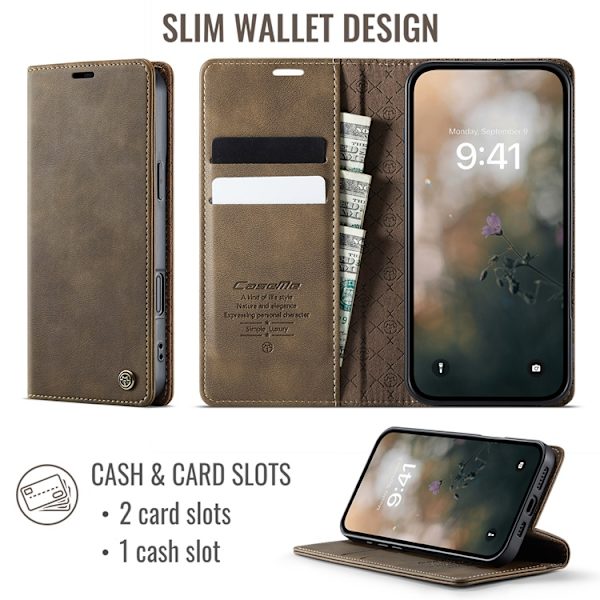 Caseme iPhone 17 Plånboksfodral RFID Blocking 033 Series - Kaffe Brun