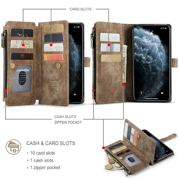 CASEME Konstläder Plånboksfodral för iPhone 11 Pro Max med Rem - Brun