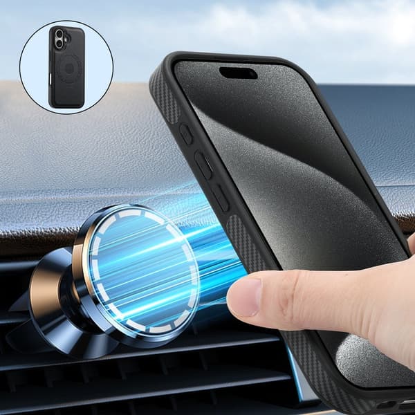 DENIOR Mobilskal till iPhone 16 Plus Äkta Läder Magnetiskt Svart