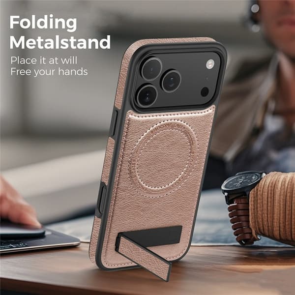 Mobilskal till iPhone 17 Pro Max MagSafe Kickstand Läder - Roséguld Roséguld