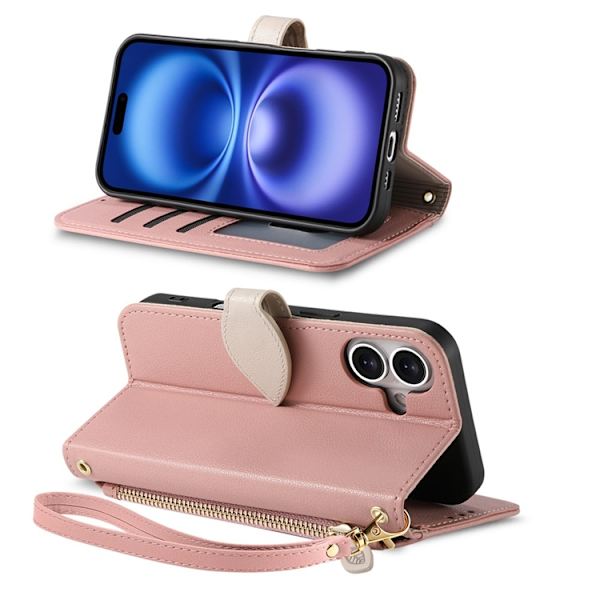 iPhone 17 Plånboksfodral Leaf Magnetiskt Spänne Konstläder Roséguld
