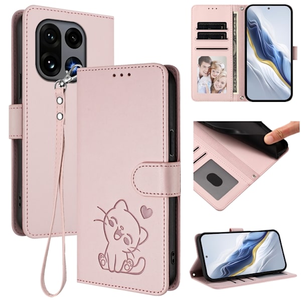 OnePlus 15 Konstläder Plånboksfodral Love Cat Pattern Imprint Rosa