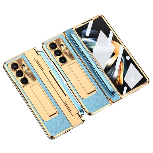Mobilskal till Galaxy Z Fold7 Kickstand med Stylus - Guld / Blå Blå