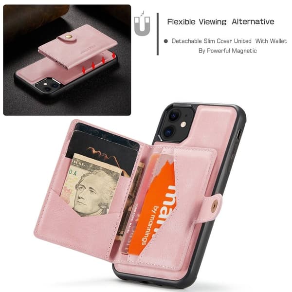 JEEHOOD Detachable Konstläder Plånboksfodral iPhone 11 6.1 tum Roséguld
