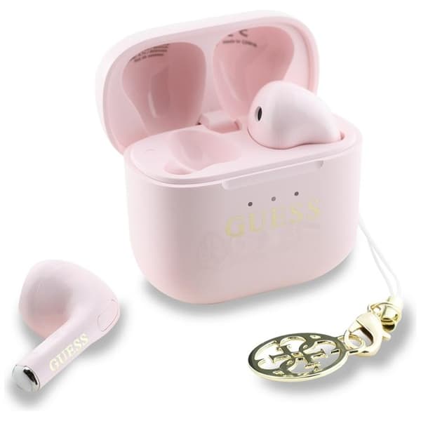 Guess TWS In-Ear Hörlurar Glossy Effect Printed Logo & Charm - Rosa Rosa