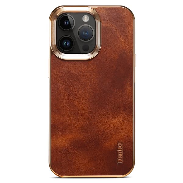 DENIOR Mobilskal till iPhone 16 Pro Max Äkta Läder Elektropläterad - Brun