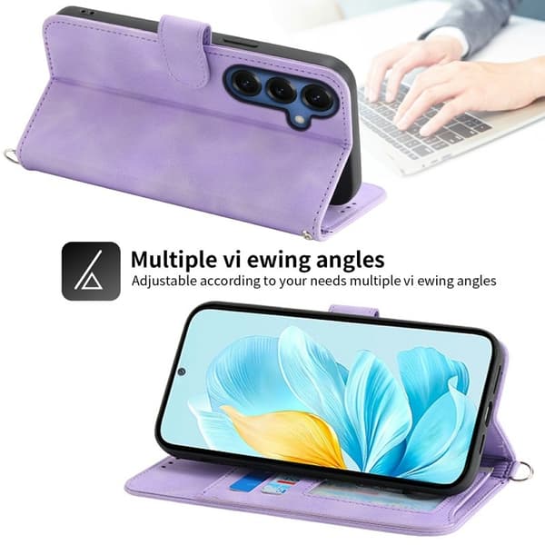 Samsung Galaxy S26 Plus Plånboksfodral Konstläder Blommönster - Lila