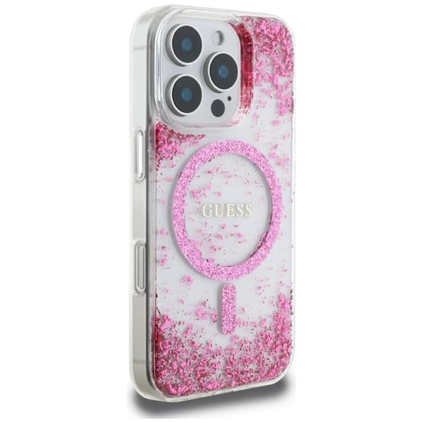 Guess Mobilskal till iPhone 16 Pro MagSafe HC Resin Bottom Glitter - Rosa Rosa