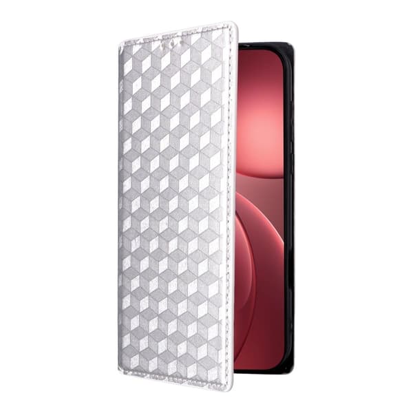 Oppo Find X9 Pro 5G Plånboksfodral Konstläder Rhombus Prägling - Silver