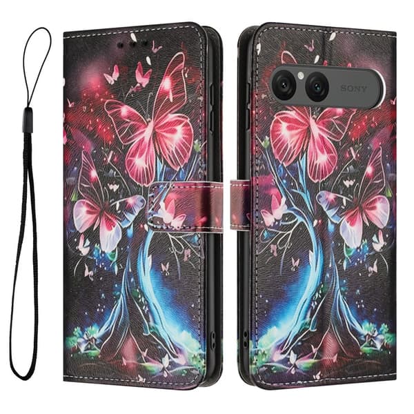 Sony Xperia 10 VII Konstläder Plånboksfodral Pattern Printing - Butterfly Tree Flerfärgad
