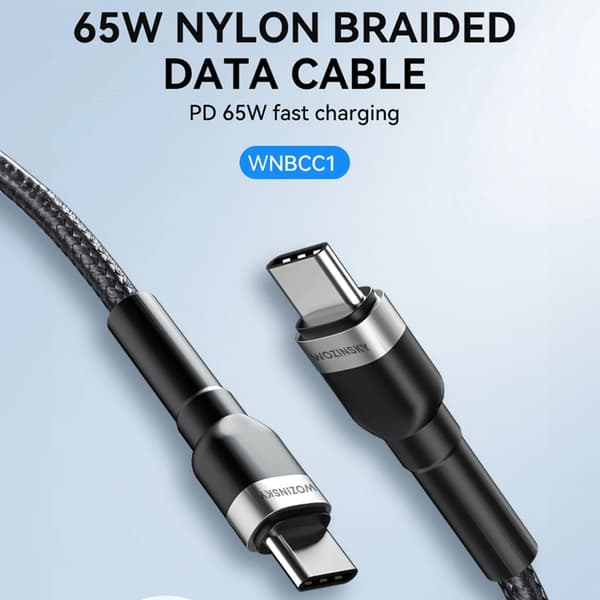 Wozinsky USB-C till USB-C kabel PD 65W 2m - Svart Svart