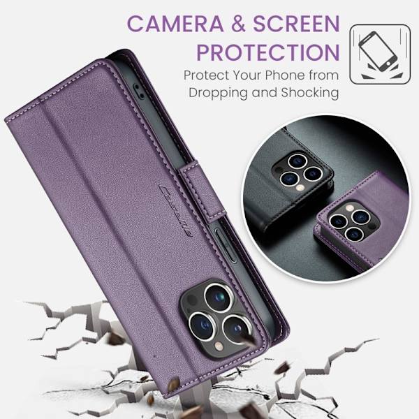 CASEME iPhone 14 Pro Plånboksfodral Konstläder RFID-Skydd Lila