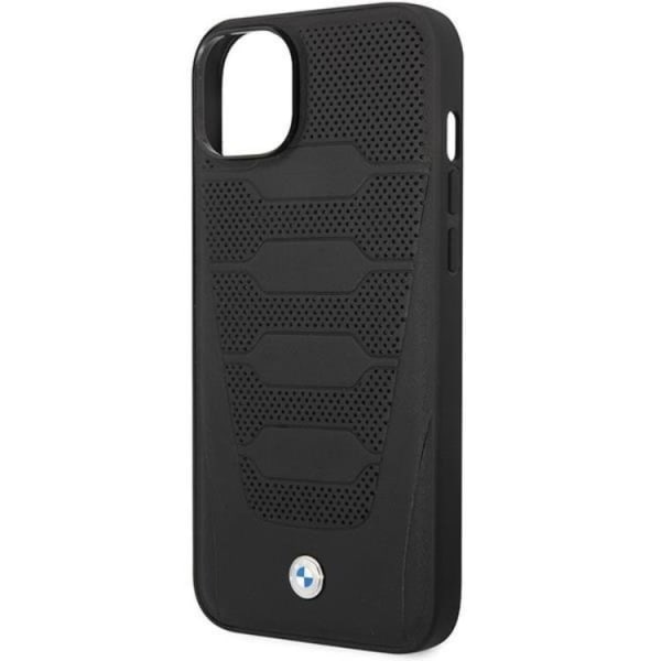 BMW iPhone 14 matkapuhelimen nahkaistuinten suojuksen kuviointi - musta