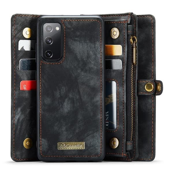 CASEME 008 Multi-funktion 2-i-1 Wallet Mobilskal för Samsung Galaxy S20 FE Svart