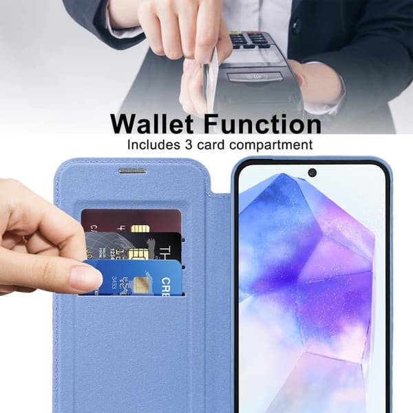 Samsung Galaxy A55 5G Plånboksfodral KonstLäder RFID-Skydd - Blå