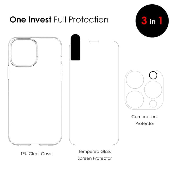 [3-PACK] BOOM iPhone 14 Pro Max Skal Kameralinsskydd i Härdat glas Clear Transparent
