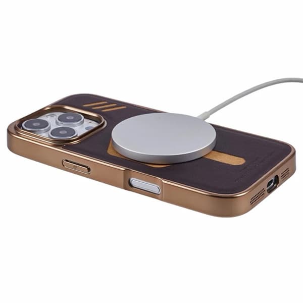 KIGC Mobilskal till iPhone 16 Pro Magsafe Läder - Titanguld Guld