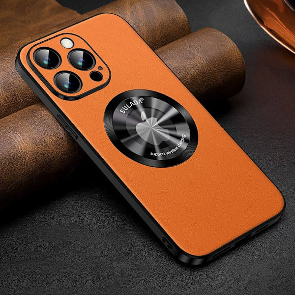 SULADA Mobilskal till iPhone 14 Pro Max MagSafe PU Läder Orange