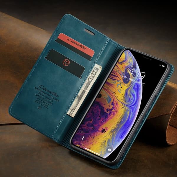 CASEME 013 Plånboksfodral Konstläder för iPhone XS Max - Blå