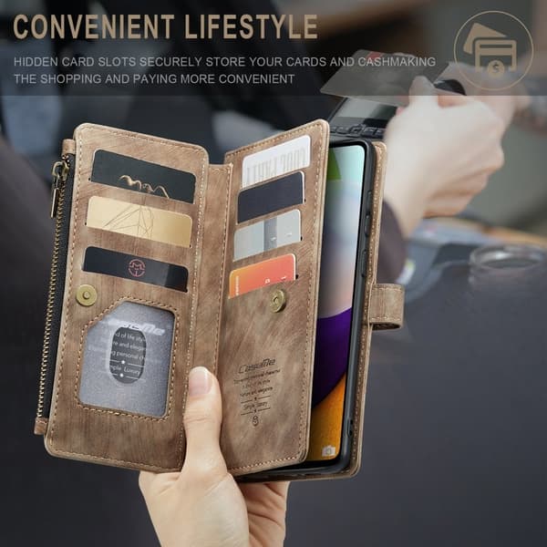 CASEME Konstläder Plånboksfodral för Samsung Galaxy A52s 5G - Brun