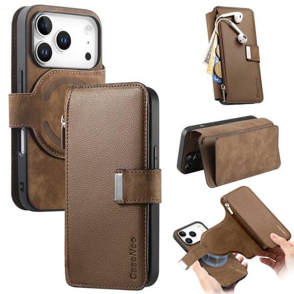 CASENEO MW-02 Plånboksfodral i Konstläder för iPhone 17 Pro - Brun Brun