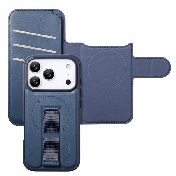 CASENEO iPhone 17 Pro Plånboksfodral Magnetiskt RFID Skydd Konstläder - Blå