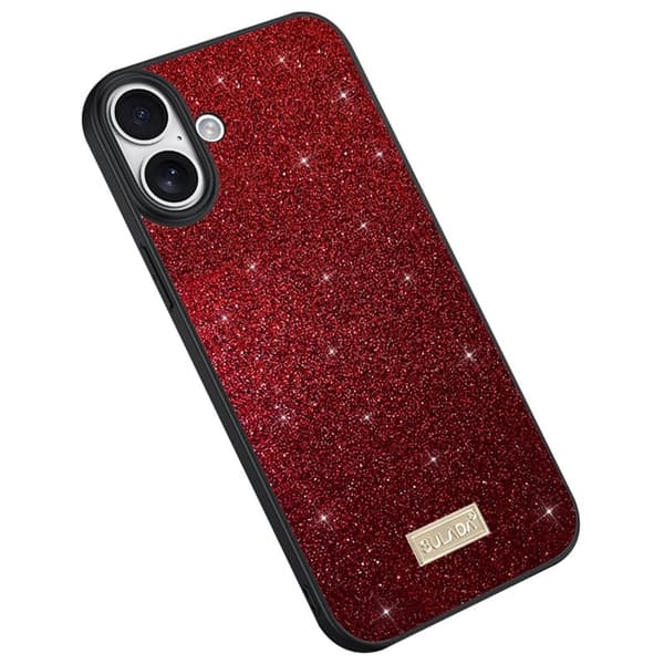 SULADA Mobilskal till iPhone 16 Plus PU Läder + PC + TPU Glittrande Röd