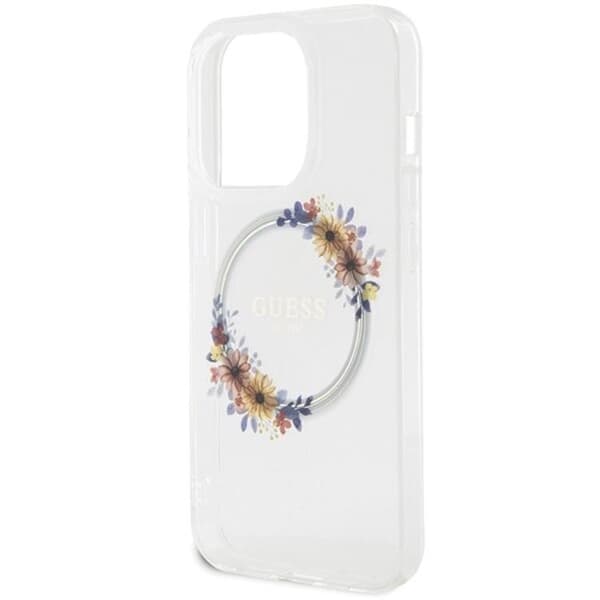 Guess iPhone 15 Pro Max Mobilskal Magsafe IML Blomsterkrans Transparent
