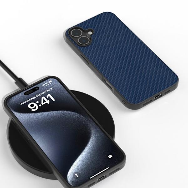 ABEEL Mobilskal till iPhone 16 Kolfiber Textur PU - Blå