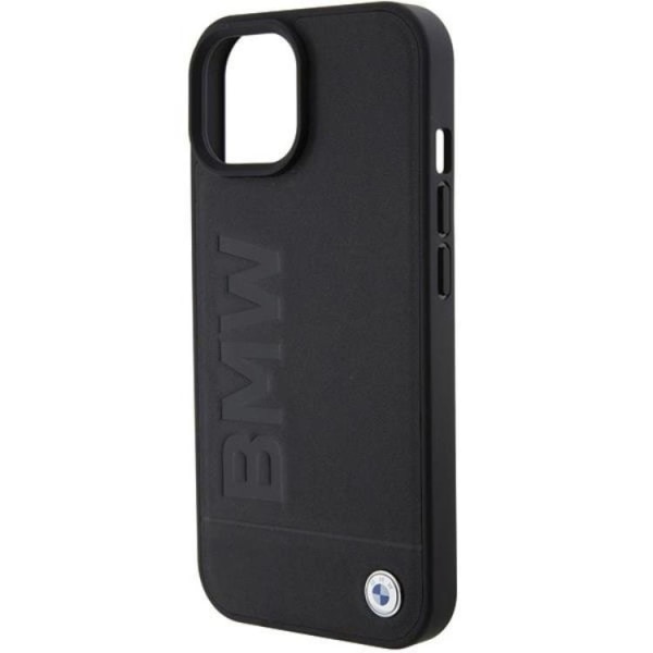 BMW iPhone 15 Plus matkapuhelimen suojakuori, nahkainen kuumaleima - musta