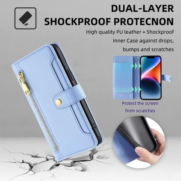 Galaxy A13 4G Konstläder Plånboksfodral Anti-Drop - Blå Blå