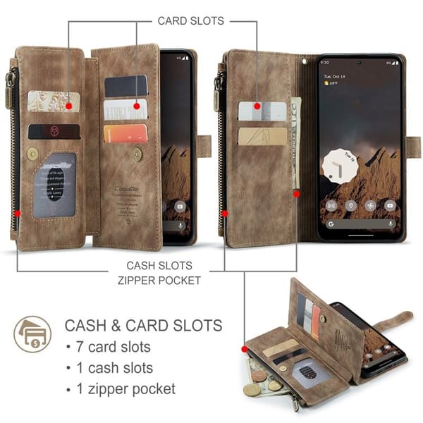 CASEME Konstläder Plånboksfodral för Google Pixel 10 Pro/10/9 Pro/9 - Brun