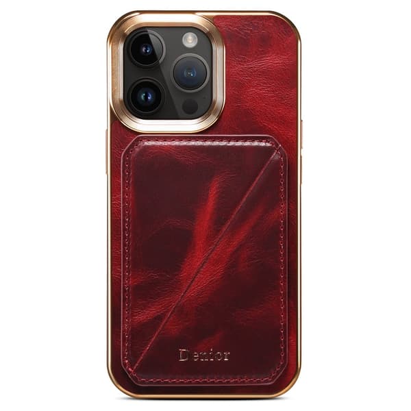 DENIOR iPhone 12 Pro Max Plånboksfodral Kortplats Ställ Waxy Äkta Läder Röd