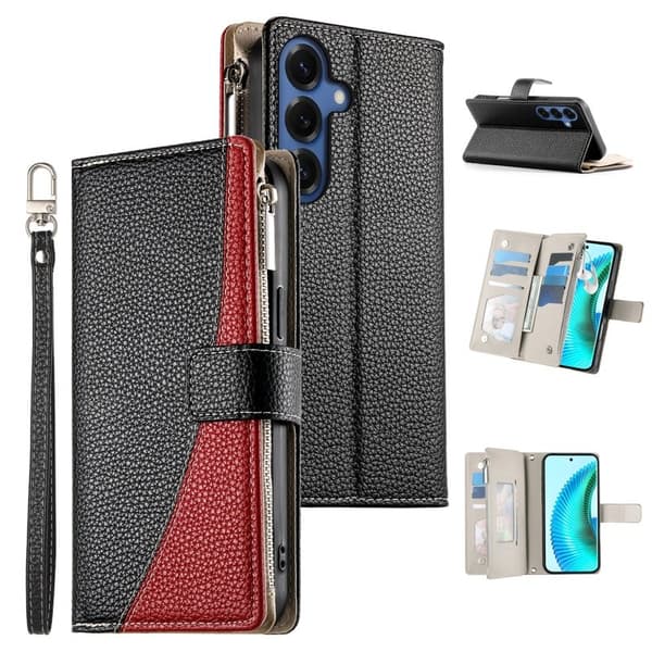 Samsung Galaxy S26 Plus Plånboksfodral Dragkedja Konstläder Flip - Svart