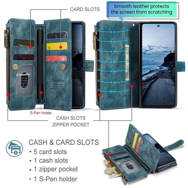 CASEME Galaxy Z Fold 7 Plånboksfodral Med Rem läder - Blå Blå