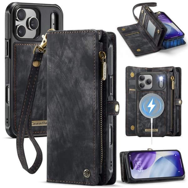 CASEME 008 iPhone 17 Pro Plånboksfodral i Konstläder med - Svart