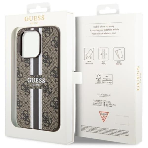 Guess Mobilskal till iPhone 14 Pro Max MagSafe Printed Stripes Brun