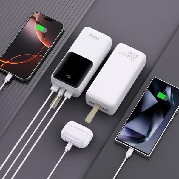 Tech-Protect Powerbank 30000mAh 22.5W - Hvid Vit